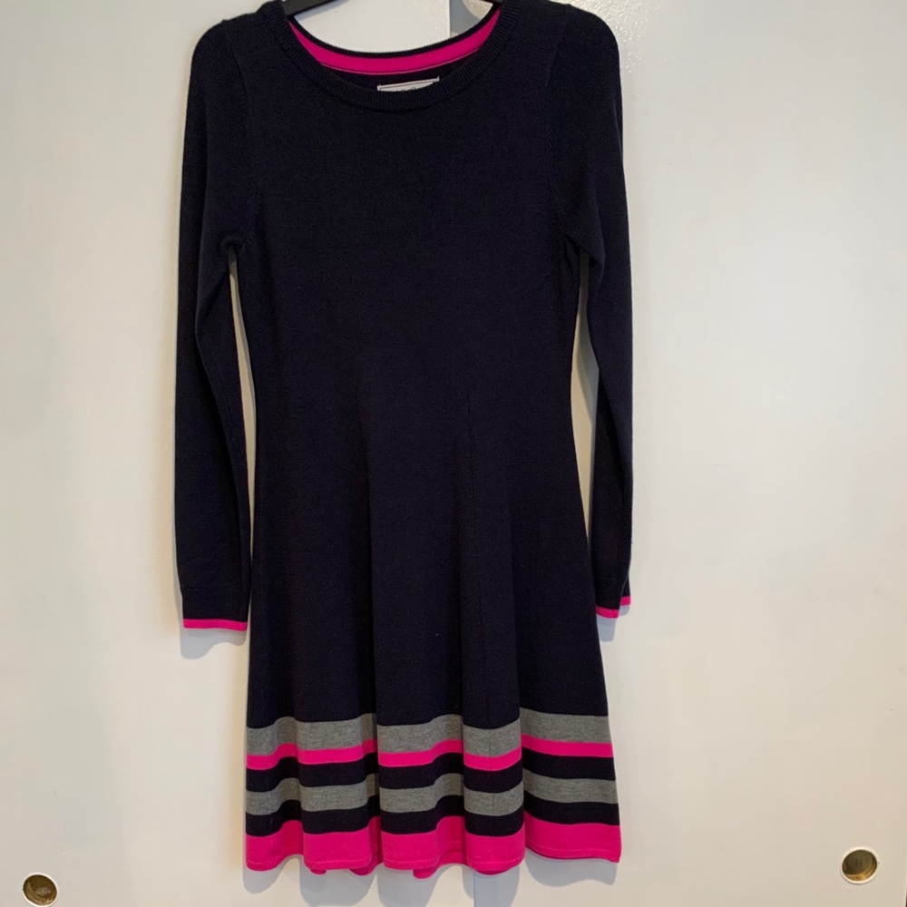 Navy and pink long sleeve sweater dress